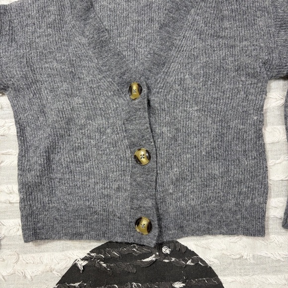 Quince Baby Alpaca-Wool Cropped Cardigan Charcoal Grey Sz S Classic Minimalist - Picture 5 of 11